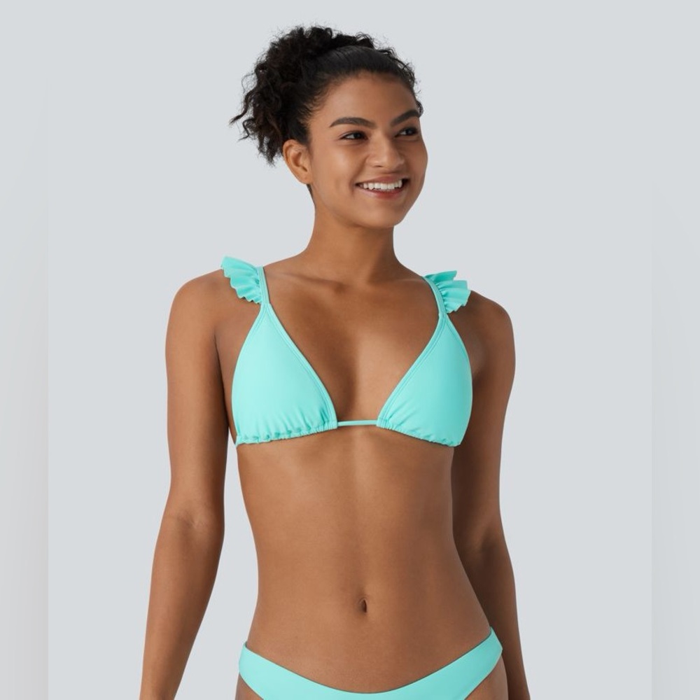 HALARA Ruffle Tie Back Triangle Bikini Swim Top - Medium - Limpet Shell Aqua